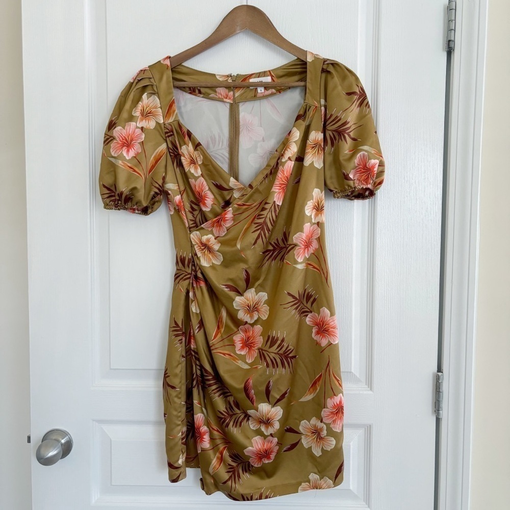 LPA Revolve Tropical Print Faux Wrap Dress Small Summer Cocktails